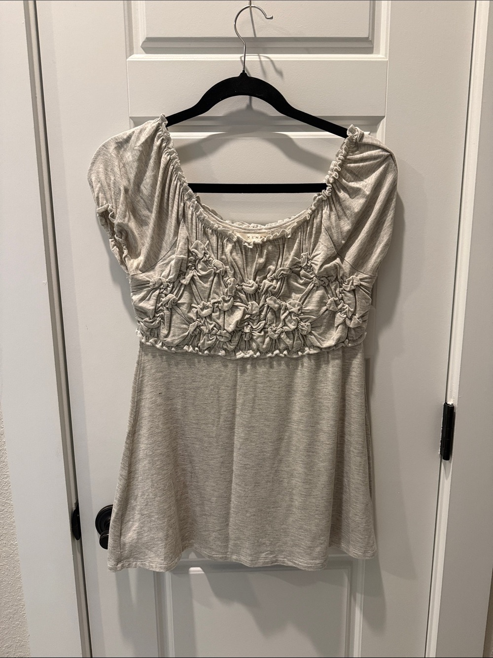 Kenar Light Cream Ruffled Bust Short Sleeve Top